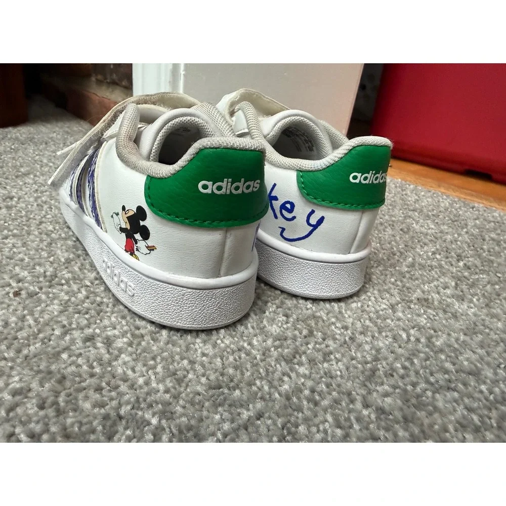 Adidas Grand Court Mickey Mouse Kids Sneakers White Blue Green Size 10K